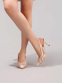 Fashionable Lace Patchwork High Heel Shoes, Sexy Pointed Toe Stilettos, Party & Evening Wear Backless Sandals, Apricot Color,Summer Outfits - Apricot - View 8