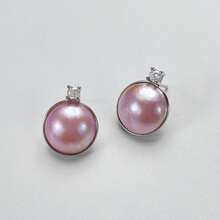 Da'ra 13-14mm Pink Seawater Mabe Pearl 925 Sterling Silver Earrings, Bordered With Sparkling Diamonds, Rounded Pearl Body Fits Comfortably Against Ear, Every Glance Is Heartwarming. Order Includes Custom Gift Box, Turning The Warmth Of The Deep Sea Into A Personalized Earscape. - Baby Pink - View 4