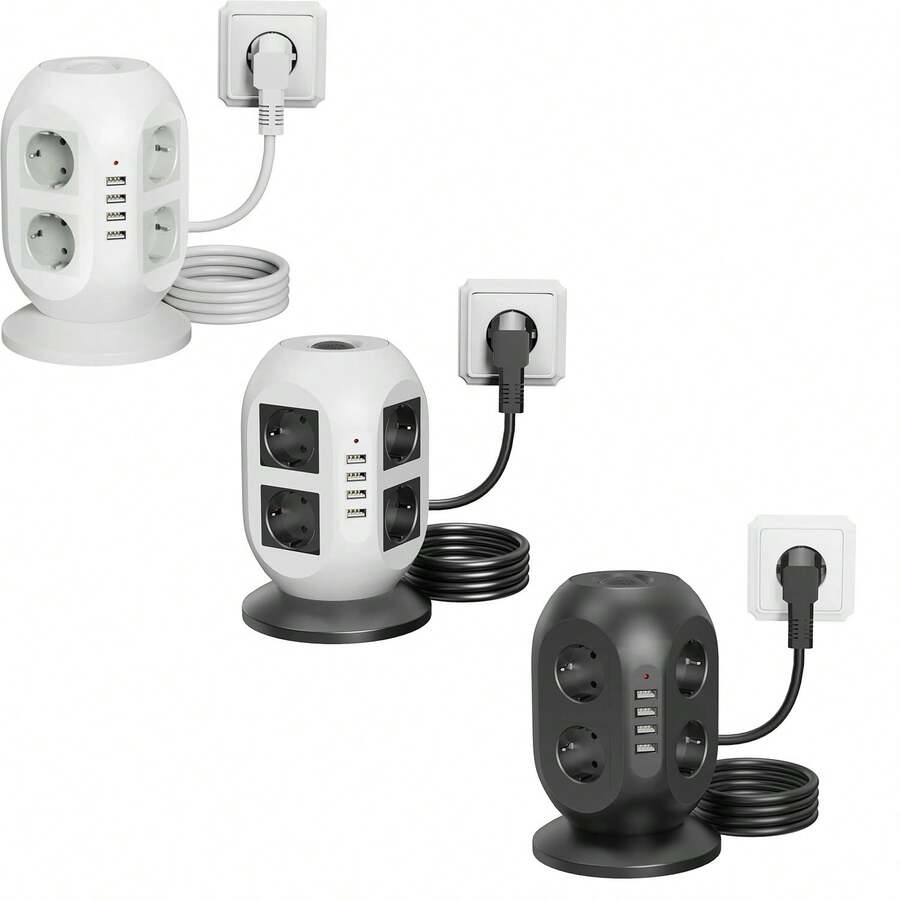 8-Way USB Power Strip With 8 USB Ports And Surge Protection, 2-Meter Long Power Strip With Double Switches For Home/Office - EU F Type Plug(220-240V) - View 1