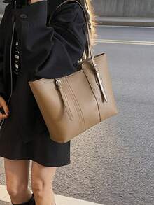 Dedoo New PU Large Capacity Tote Bag For Women, Fashionable And Versatile, Shoulder Bag, Commuter Handbag, Crossbody Bag, Underarm Bag - Brown - View 4