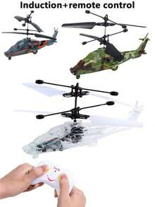 Remote Control Smart Sensing Helicopter, Fighter Plane, Made Of Anti-Fall Material, Infrared Sensing Remote Control Helicopter. Toy Plane, Remote Control Helicopter, Remote Control Plane, Plastic Flying Toy, Gesture Sensing, Infrared Interactive Educational Toy, With LED Lampshade, Remote Control No Battery Required. - Army Green - View 1