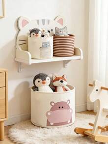 1个婴儿房帆布可折叠衣物收纳篮，带提手 - 奶牛图案收纳桶 - 可爱小巧，适合家庭儿童婴儿房整理收纳（图案方向随机） - 彩色 - 查看 5