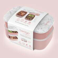 Stackable 3 Compartment Lunch Box With Utensil Set Blush Marble Bento Container For Meal Prep - Blush Marble - View 8