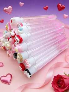 1/3/5/7pcs Heart-Shaped Cartoon Pattern Pastel Test Tube Mascara Eyebrow Brush Eyelash Brush With Tube, Independent Packaging, Eyelash Brush, Makeup Tool For Travel - Pink - View 7