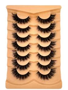 7 Pairs Of D-Curl Thick & Natural Russian Style Fluffy False Eyelashes, Classic Cat Eye Mink Fur Lashes, 5D Criss-Cross Delicate & Voluminous False Eyelashes, Soft & Natural Eyelash Extension Makeup, Create Natural Makeup Look, False Eyelashes - Black - View 3