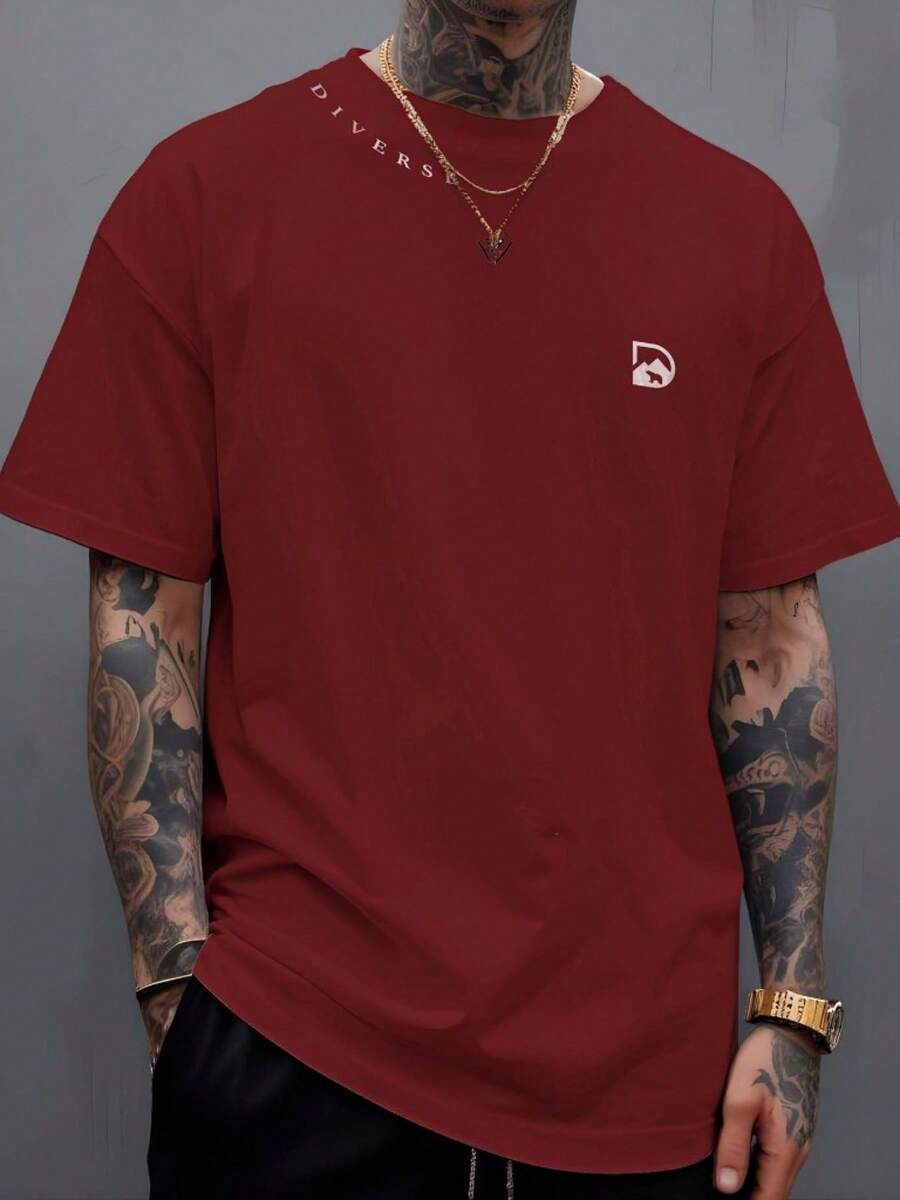 Manfinity Diverse T-Shirt With Collar, 100% Cotton Streetwear - 紅色 - 查看 1