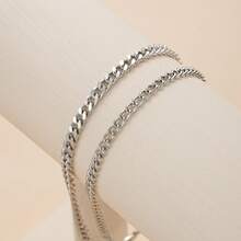 Layered Anklet Set For Women: Cuban + Curb Chain Ankle Bracelets (2pcs)