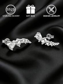 1件925纯银女士渐变立方氧化锆水滴形弧形耳钉（闪耀弧影系列），礼盒包装，适合日常佩戴和送礼 - 銀色 - 查看 5