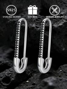 1pc 925 Sterling Silver Women's Brooch Style Black Zirconia Inlaid Earrings, Stylish Personalized Ear Clips, Gift Box, Suitable For Daily Wear And Festivals - Silver - View 1