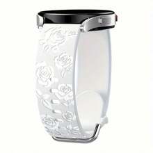 Glossy Floral Engraved Bands Compatible With Galaxy Watch 7 6 5 4 40mm 44mm/5 Pro/6 Classic 47mm/ Watch 4 Classic/Active 2, 20mm Soft Cute Silicone Sport Strap Compatible With Samsung Watch Bands Women - Watch 4/5/6/7-20mm - View 14