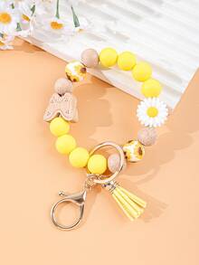 1pc Vintage Floral Daisy Beaded Keychain, Butterfly Decor, Cute Accessory For Daily Outfit - Multicolor - View 7