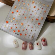 5D Embossed Heart Nail Art Stickers Red Heart Nail Decals Gold Star Nail Stickers For Nail Art With Sun Moon Design Se--Adhesive Acrylic Manicure Decorations For Women Nail Supplies - 樣式17 - 查看 5