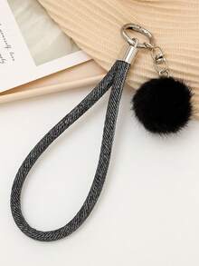1pc Women's New Fabric Rope Pendant Keychain Charm, Cute Pom Pom Accessory, Creative Versatile Phone Lanyard, Car Key Chain