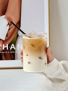 1pc/4pcs Vertical Stripe Glass Cup,Straight Design Glass Cup,Straight Coffee Glass Cup,Creative Glass Cup,Vertical Cold Drink Cup,Simple Beverage Cup