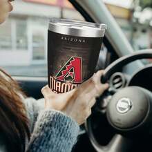 304 Stainless Steel Double Silver Edge Vacuum Insulated Drum 340g - Reusable Travel Cup With Stainless Steel Straw - This Is A Stainless Steel Water Cup About The Arizona Baseball Diamondbacks  Theme - Leak Proof, Sweat Proof, Can Maintain Hot And Cold Temperatures For Hours, Frees Of Bisphenol A, Suitable For Car Cup Holders, Very Suitable For Match Days, Sports Events, Commuting, Office Rest And Outdoor Activities, Durable Double Wall Structure Fashionable Fan Gift - Silver - View 6
