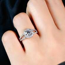 1枚时尚奢华多钻镶嵌立方氧化锆闪亮结婚戒指，适合节日、约会和订婚礼物 - 銀色 - 查看 4