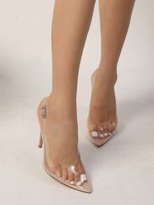 Women's Comfortable Pointed Toe Buckle High Heel Shoes - Apricot - View 2