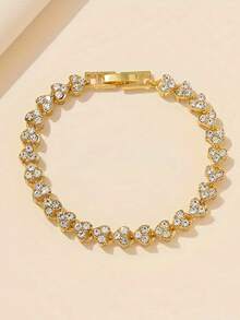 2pcs Elegant Rhinestone Watch Is A Fashionable, Simple And Luxurious All Rhinestone Women's Quartz Watch, Paired With A Heart-Shaped Diamond Jewelry Bracelet Set, Suitable For Festivals, Parties, Weddings, Parties And Daily Wear, The Best Gift For Women.