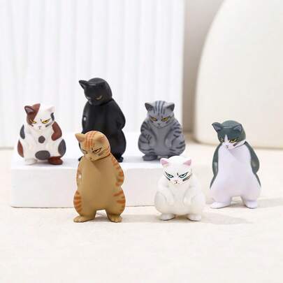Cartoon Figurine Model Of Delinquent Cat In Crouching Pose, Desktop Decor