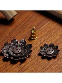 2pcs Vintage Lotus Incense Burner/Holder, Elegant And Compact Design, Suitable For Living Room, Bedroom And Other Spaces - Bronze - View 10