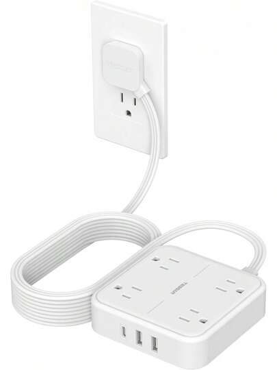 TESSAN Regleta Multicontacto con Protector de Sobretensión, 1.5M Plana Extension Electrica, Enchufe Plano Conector Multiple con 4 Salidas y 3 USB (1 USB C), Hogar Dorm Oficina, Gris : Electrónicos
