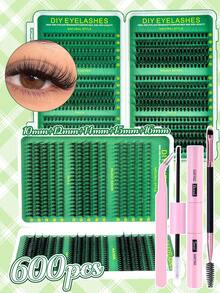 600pcs Eyelash Extension Kit, DIY Eyelash Extension Set (8-16mm), Individual Eyelash Cluster Kit, D-Curl Eyelash Extension Set, Includes Glue, Sealing Tape And Eyelash Extension Tools, Eyelash Kit, Eyelash Cluster, Eyelash Mascara, Artificial Eyeshadow Black, Suitable For Daily Use, Parties, Travel Or As Gifts For Family And Friends - màu đen - Xem 2