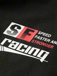 Men's Racing Graphic Hooded Jacket | Spring/Summer Streetwear Windbreaker - Black - View 7