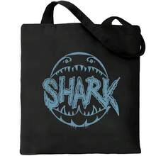 Bolso de mano de lona con estampado de tiburones y garabatos, bolso de compras reutilizable, plegable y ligero, bolso cruzado informal para adolescentes y adultos - Negro - Ver 6