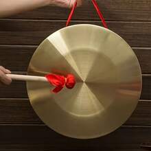 中国新年庆祝活动 - 乐器、初学者道具、锣鼓警示信号、铜管打击乐器套装 - 传统中国音乐鼓、红色手柄、镜面抛光黄铜表面、音色清脆 - 彩色 - 查看 3