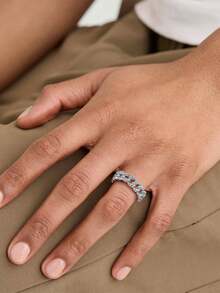 Wrist Story 1Pc Fashion High-End Exquisite Luxury Diamond Ring, Cuban Chain Inlaid Diamond Ring, Wedding Ring, Engagement Ring, Suitable As A Beautiful Gift To Witness Love - Bạc - Xem 2