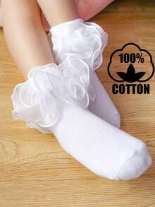 1双棉质儿童中小号蕾丝边袜子，大花朵蕾丝边女童袜子，可爱公主舞蹈袜 - 白色 - 查看 6