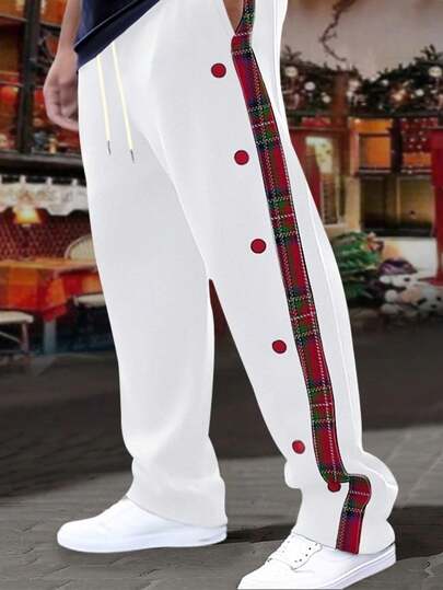 Pantalón Casual Hombre 2026 | Estilo Americano | Novedad | Botones Laterales | Patchwork Cuadros | Recto | Outdoor | Largo