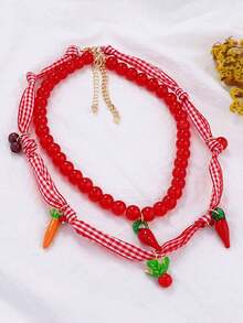 1pc Fashionable Alloy 3D Glass Fruit & Carrot Pendant Handmade Beaded Necklace - Standard Model B - View 3