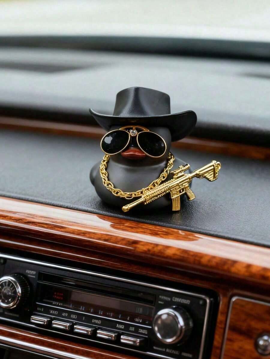 Cool Duck With Sunglasses & Gold Chain Car Dashboard Decor - Adorable Car Accessory For Women, Funny Animal Figurine With Toy Accessory For Car Interior,  Car Decor For Center Console, Cute Gift Idea And Car Essential Accessory - A - Xem 1