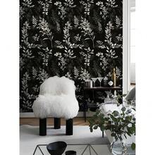 Wallpaper Peel And Stick Dark Leaf Removable Wallpaper Black Renter Friendly Wallpapers For Bathroom Boho Textured Se- Adhesive Contact Paper For Kitchen Cabinet 17.5 X 118 In - Đen/Xám - Xem 9