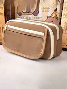 7pcs Set, Including Pencil Case & Doll, 5pcs Stickers, Cute Hamster Pencil Box, Multi-Layer Hamster Pencil Box, Hamster Brooch Hamster Bag, For Organizing School Items, Pens, Rulers, Erasers, Home Decor, (5pcs Stickers Random) - Beige - View 15