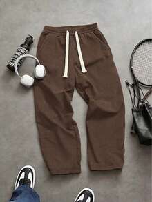 男士灯芯绒运动裤，宽松直筒阔腿裤，适合健身、跑步、户外运动、休闲，适合春秋冬季 - 咖啡棕 - 查看 7