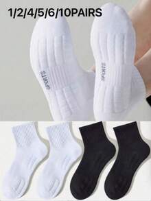 2/4 Pairs Thick Terry Towel Socks, Men White Mid-Calf Socks, Moisture Wicking, Suitable For Tennis, Badminton, Running, Basketball, Couples - Multicolor - View 10