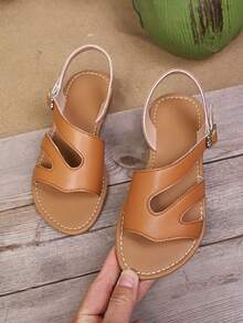 Simple Slip-On Buckle Solid Color Children's Flat Sandals, New Summer Style, Hot Selling Baby Beach Shoes, 3-14 Years Old, Everyday Wear, Outdoor Fashion, Vacation Style, Comfortable Children's Sandals, Water Play Shoes.