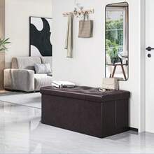 Youdesure - Banco otomano de almacenamiento plegable reposapiés de piel sintética de 30 pulgadas para sala de estar banco de almacenamiento con asiento acolchado para recámara pasillo soporta - Marrn - Ver 2