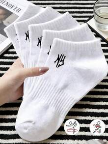 20/15/12/10/5/3/1 双装舒适透气男士短袜，白色，字母装饰，隐形袜，双线防滑设计，白/黑，低帮袜，踝袜，柔软透气，适合商务、休闲、居家、运动、学院风等多种场合，四季皆宜，颜色随机发货 - 彩色 - 查看 3