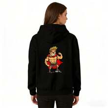 Unisex 100% Cotton 300G Heavyweight Hoodie Cartoon Muscular Hero Print Casual Pullover Sweatshirt - màu đen - Xem 1