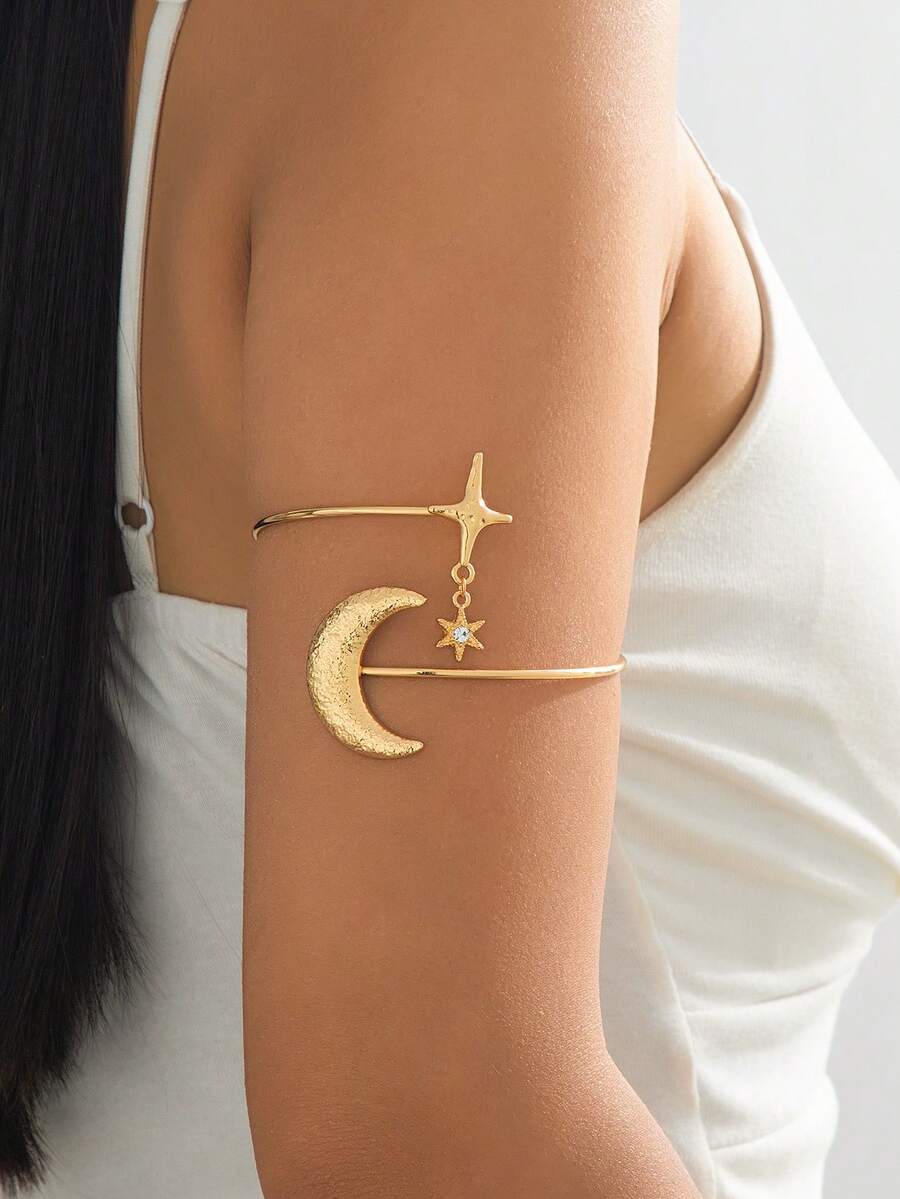 1 chiếc vòng tay kim loại mạ vàng hình mặt trời tối giản thời trang, phụ kiện đa năng phù hợp cho nữ, trang phục đi nghỉ mát. - Ngôi sao tám cánh vàng - Xem 1