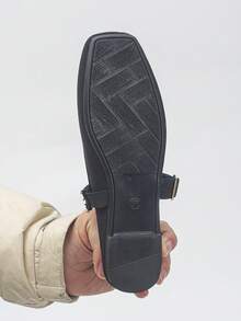 Zapatos planos con puntera cuadrada y lentejuelas de talla grande UE35-43, de uso diario con diseño deslizante, adecuados para vestidos, disponibles en múltiples colores y patrones, para primavera/otoño - Tela negra con líneas finas. - Ver 9