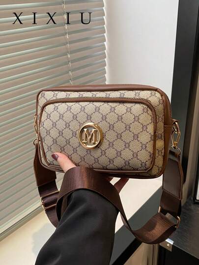 2025 New Fashion Classic Versatile Solid Color PU Waterproof Material Rhombus Design Retro Chic Metal Animal Logo Design Shoulder Bag Square Bag Letter Pattern Decor Design Crossbody Bag Suitable For Shopping, Animal Print Women Handbag