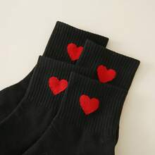 5 Pairs Of Black Heart-Shaped Socks, Soft And Comfortable, Suitable For Leisure And Sports, Heart-Shaped Printed Mid Tube Socks, Elegant Black And Red Heart-Shaped Pattern Design Socks, Suitable For Fashionable Casual And Formal Wear, Daily Comfortable Wear, Romantic Gift Socks, Minimalist Sock Design, Comfortable Ankle Socks - 黑色 - 查看 10
