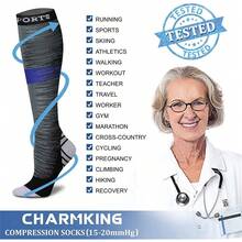 CHARMKING Compression Socks For Women & Men Circulation (3 Pairs) 15-20 MmHg Is Best Support For Athletic Running Cycling - 21條粉紅/灰/青色 - 查看 7