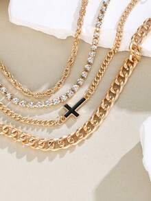 4Pcs/Set Punk Hip-Hop Cross Chain Bracelet Set Minimalist Zirconium Oxide Bracelet Men's Everyday Wear Party Jewelry - Bracelet Set - View 4