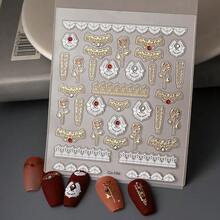 5D Embossed Nail Art Stickers Gold Rose Nail Decals Hollow Out White Lace Nail Stickers For Artificial Nail Art With Lace Flower Se--Adhesive Nail Supplies For Women Manicure Decorations - 風格6 - 查看 3
