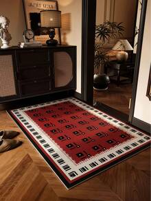 Entrance Doormat, Leather PVC Non-Slip Washable Carpet Door Mat, Red - Multicolor - View 2